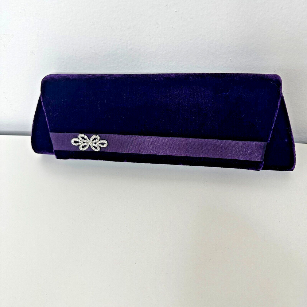Savannah Purple Velour Clutch Rhinestone Embellished Hidden Rope Strap Clutch - Picture 2 of 12